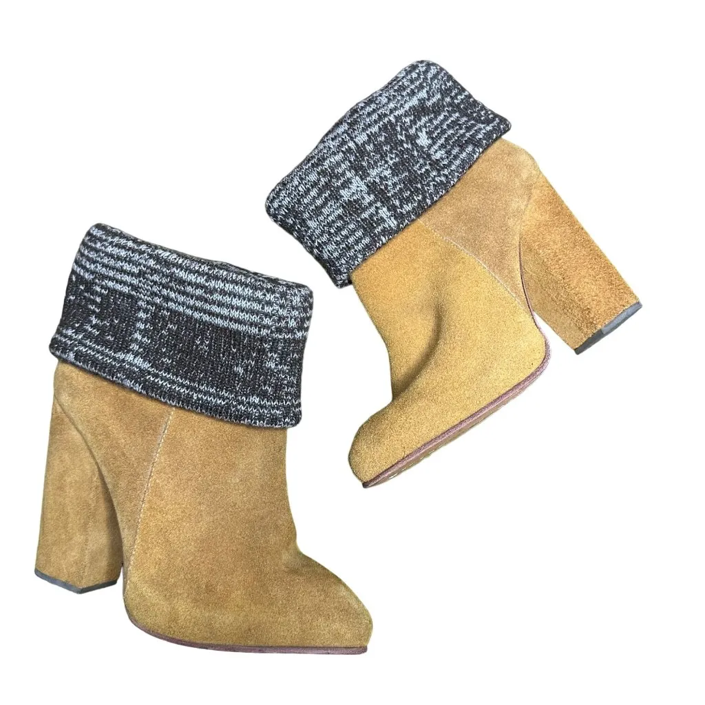 Rachel Comey Colton Ankle Boot Size 6.5 Fold-Over Knit Cuff Tan Suede Sweater - Image 2