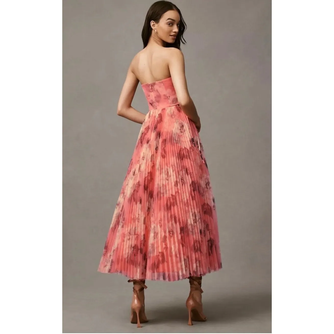 NWT Hutch Costella Strapless Pleated Floral Tulle Midi Dress Sz 6 $398 - Image 3