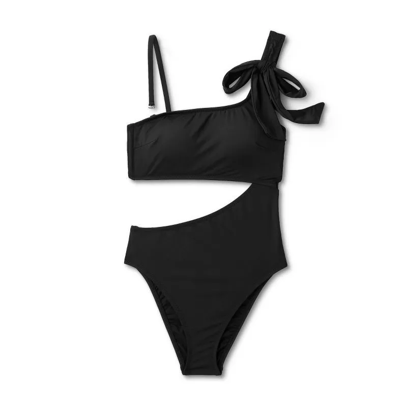 Shade & Shore One Shoulder Bow Cut Out One‎ Piece Black Swimsuit 
Size XL - Image 3