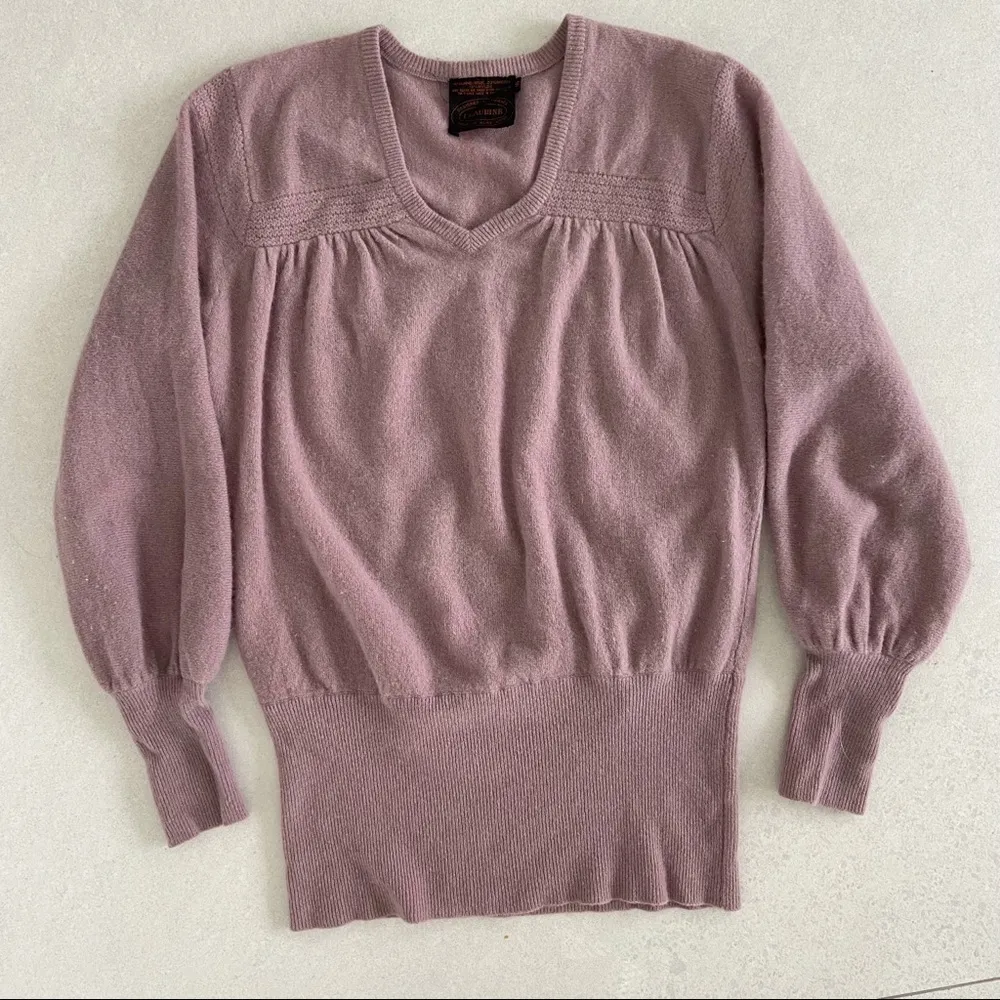 Vintage Lamb Wool Angora Blend Lilac Purple V Neck Puffy Sleeves Sweater S - Image 6