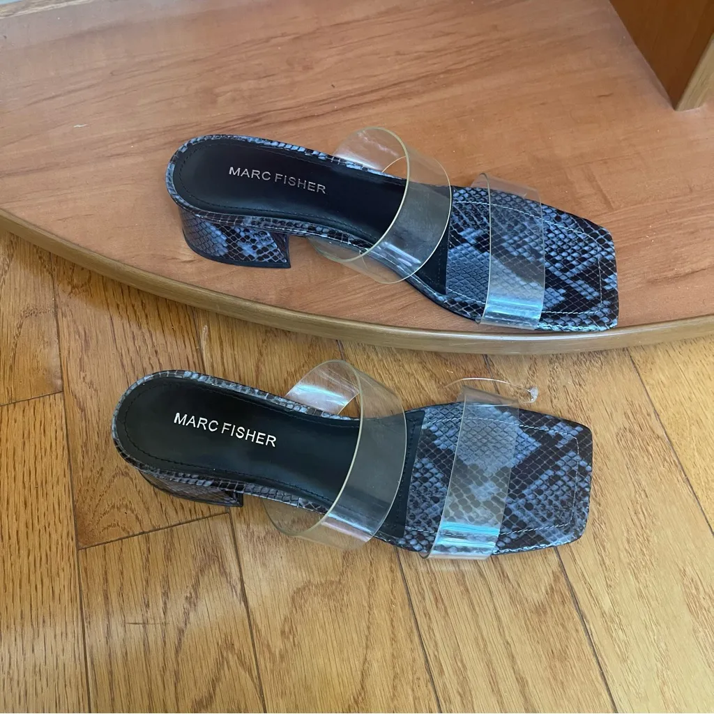 Marc Fisher MFYORI 2 Clear Strap Block Heel Sandals Animal print Blue Size 8.5M - Image 4