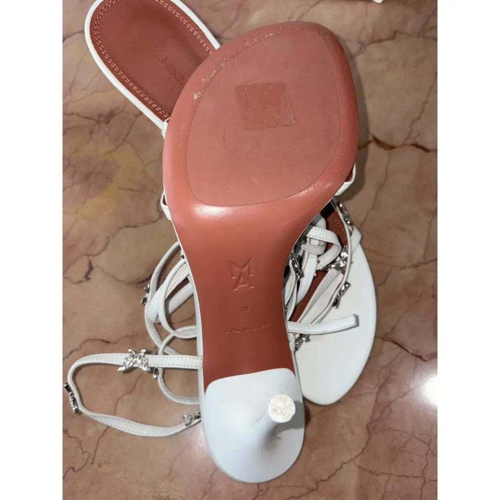 AMINA MUADDI Debora 95 Lace Up Sandals In White Crystals 38 with box High Heels - Image 10