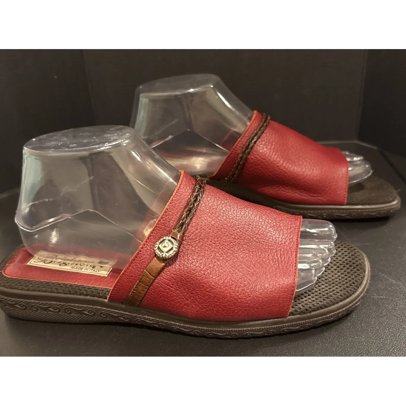 Brighton Womens 9 M Red Verona Slide Sandals Leather Italy Preppy Travel Boho - Image 3