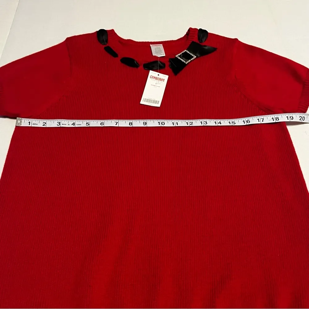 Gymboree Womens SZ Large Red Short Sleeve Sweater Black Ribbon Collar Preppy NEW - Image 4