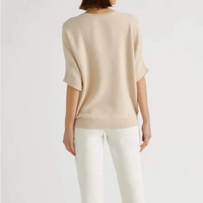 Quince Women's Cotton Cashmere Link Stitch Dolman Sweater Tan Beige Size Large - Image 2