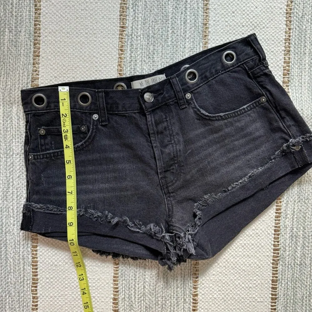 We The Free Black Grommet Waist Mid Rise Button Fly Denim Shorts Women’s Size 27 - Image 4