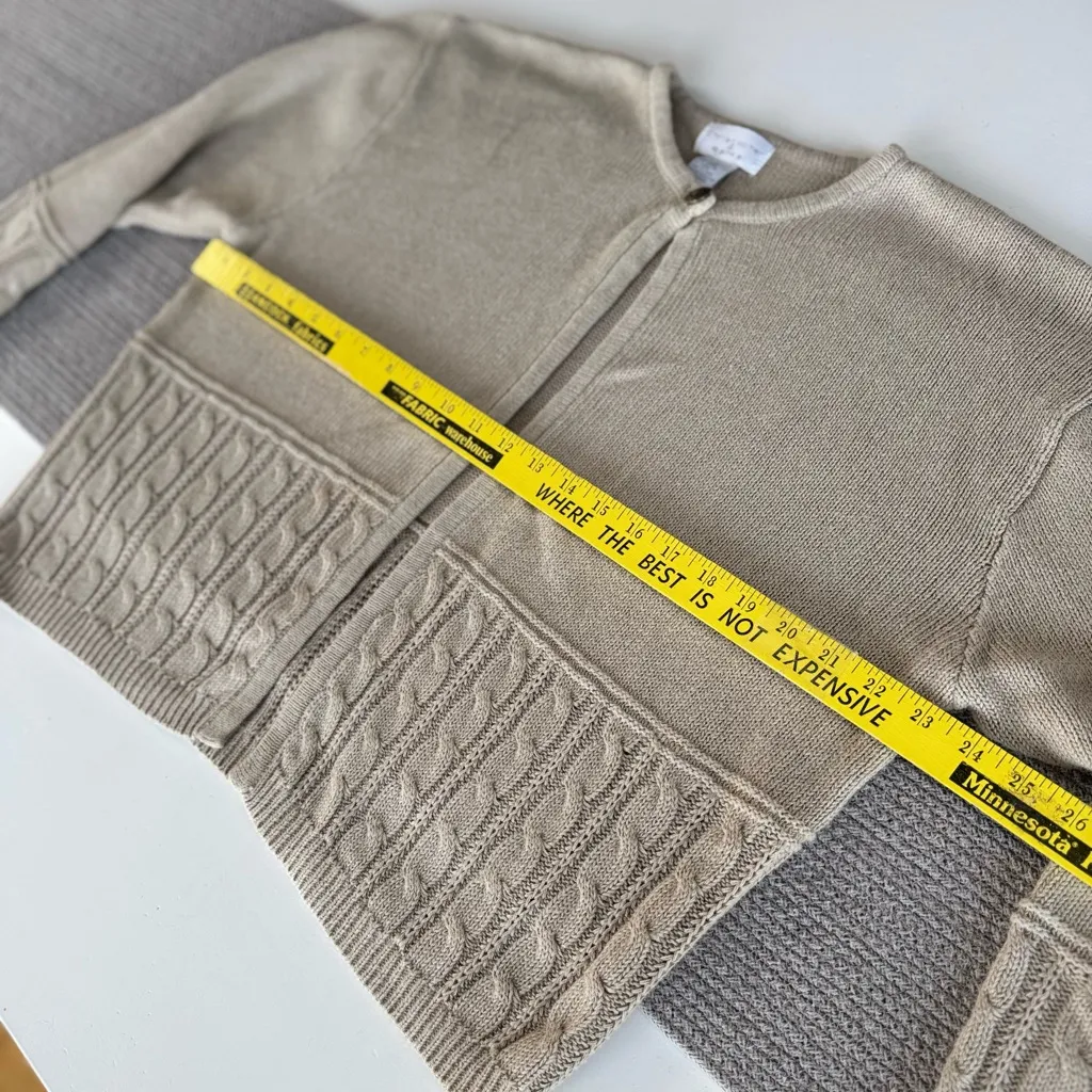 Vintage 90s Christopher & Banks Tan Taupe Cableknit Crewneck Cardigan Sweater L - Image 6