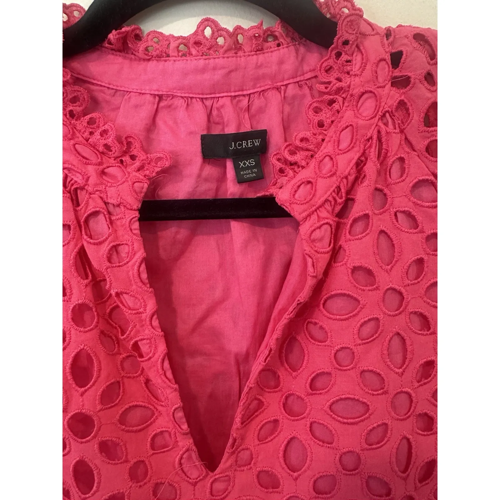 J. Crew Hot Pink Embroidered Eyelet Tiered Popover Dress Size XXS - Image 4