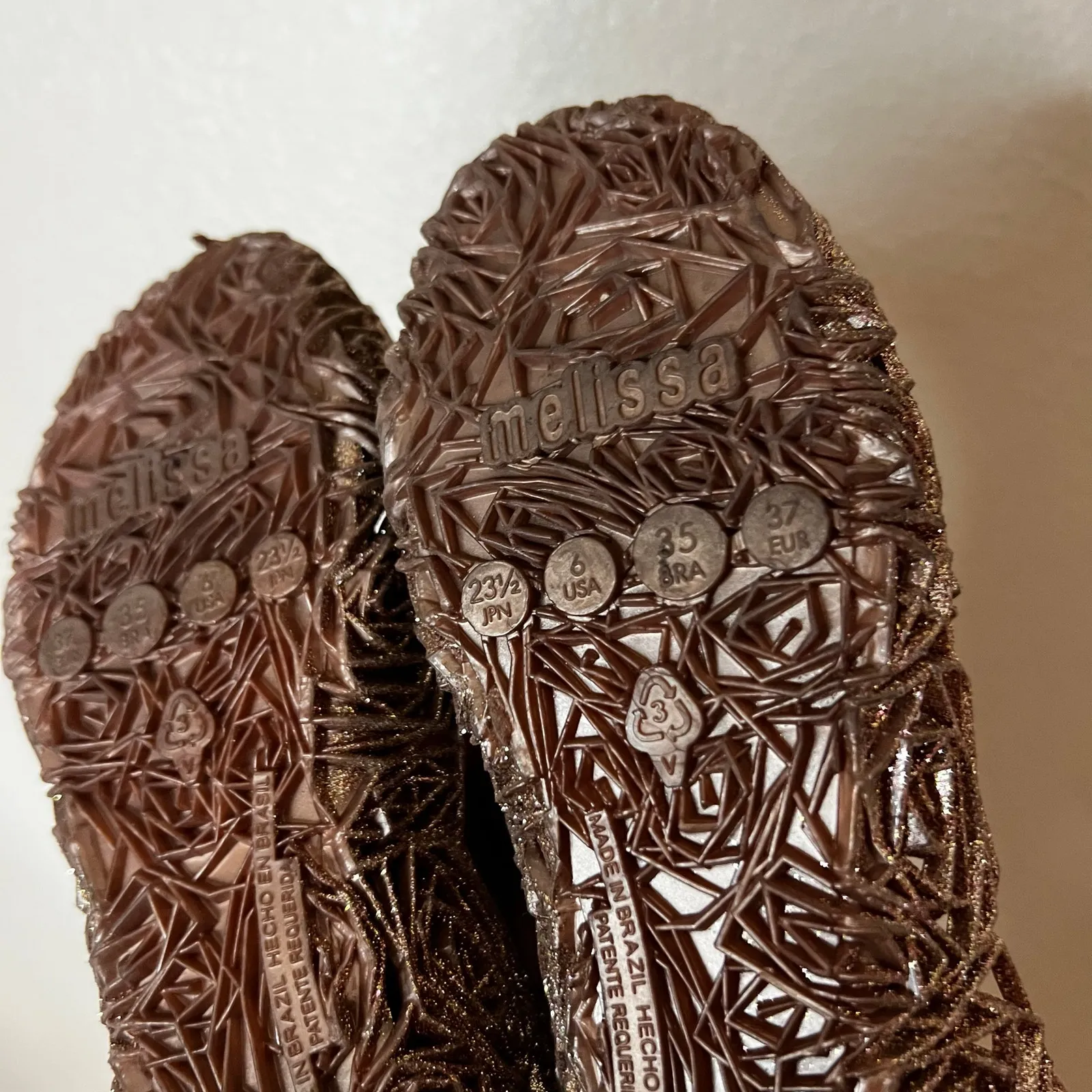 Melissa x Campana rose gold glitter rosette flats WOMENS 6 - Image 7