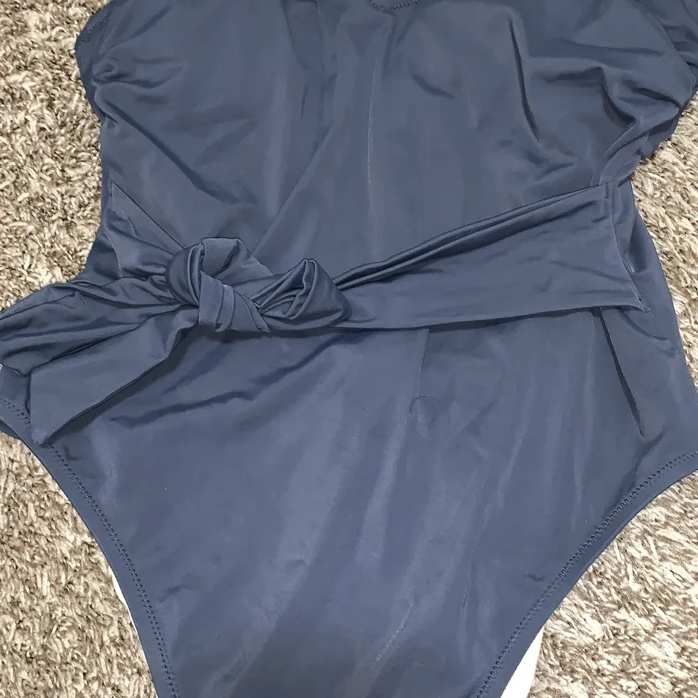 Shade & Shore One Piece Swimsuit tie front wrap charcoal gray women size LARGE - Image 2