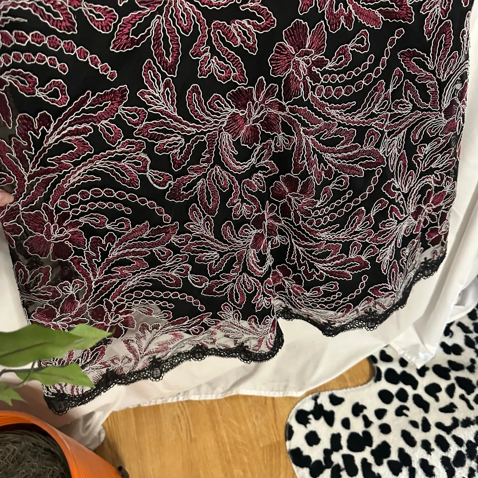 JS Collections Wine Embroidered V-Neck Floral Midi Dress Black Size 4 NWT - Image 5