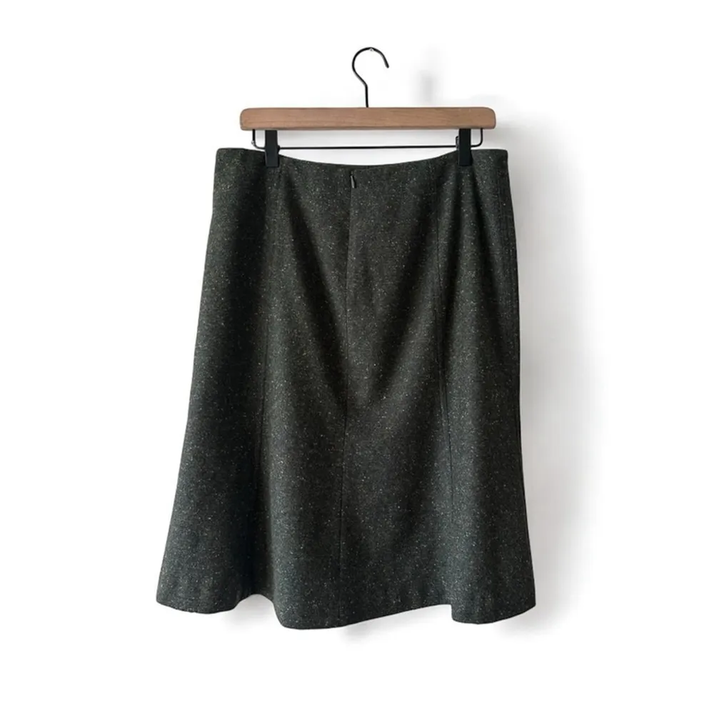 Theory Dark Green Wool Tweed Tulip Skirt Size 10 Made in USA - Image 4