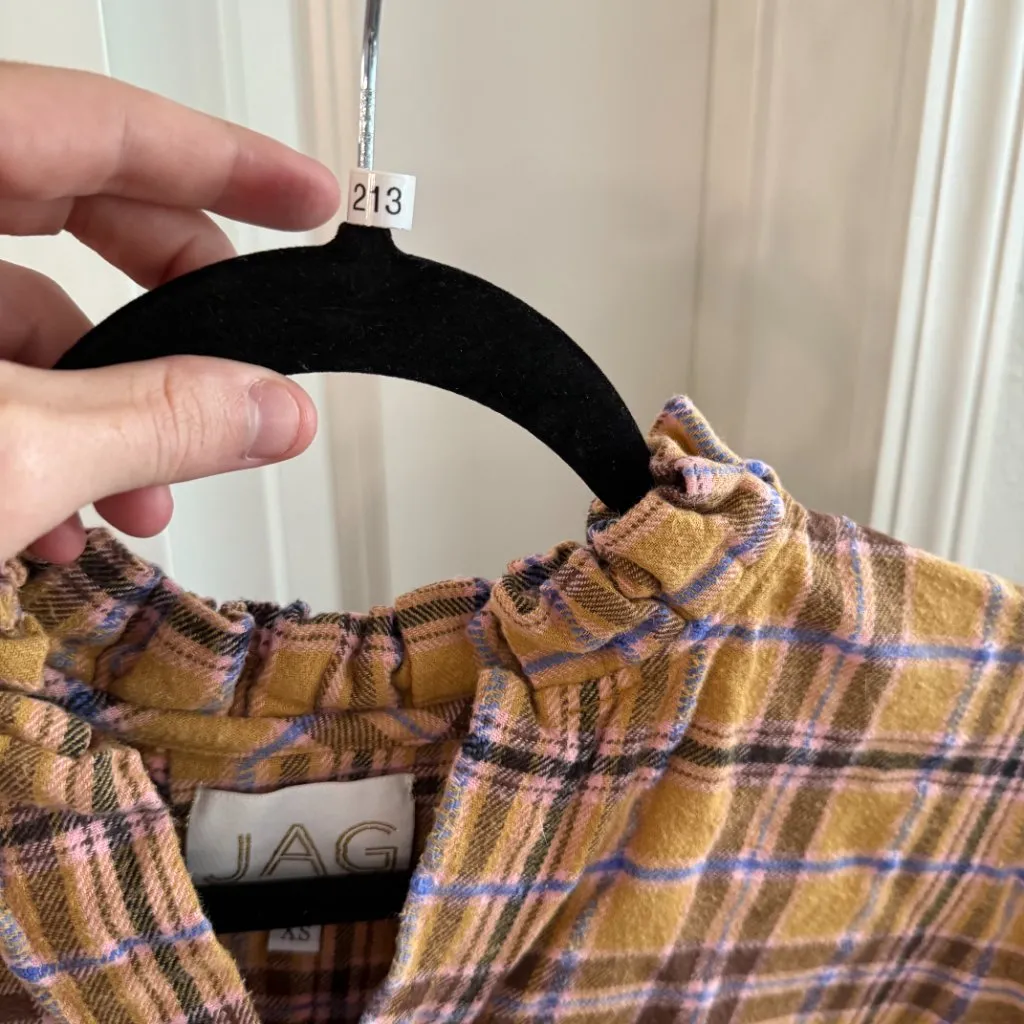 Jag Short Sleeve Blouse Size XS Color Yellow Blue/Purple - Image 4