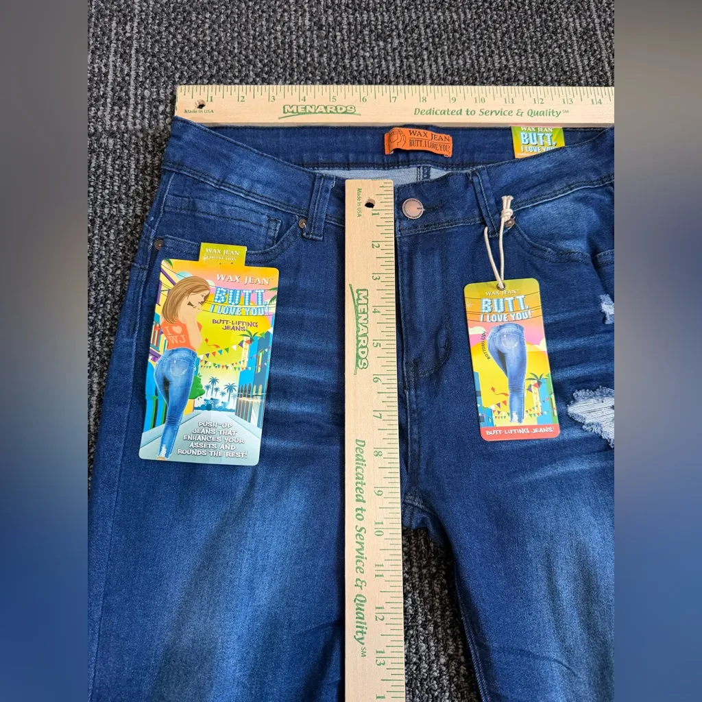WAX JEAN Womens Butt I Love You Push-Up Destructed Skinny Crop Jeans Size 11 NWT - Image 2