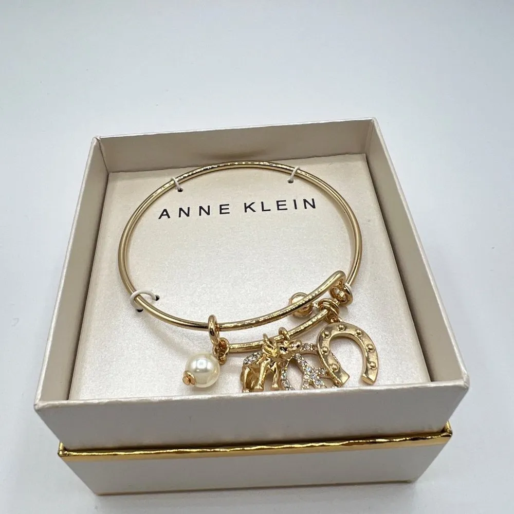 Anne Klein Crystal Charm Bangle Bracelet in Gold-Tone MSRP $28 NWT - Image 2