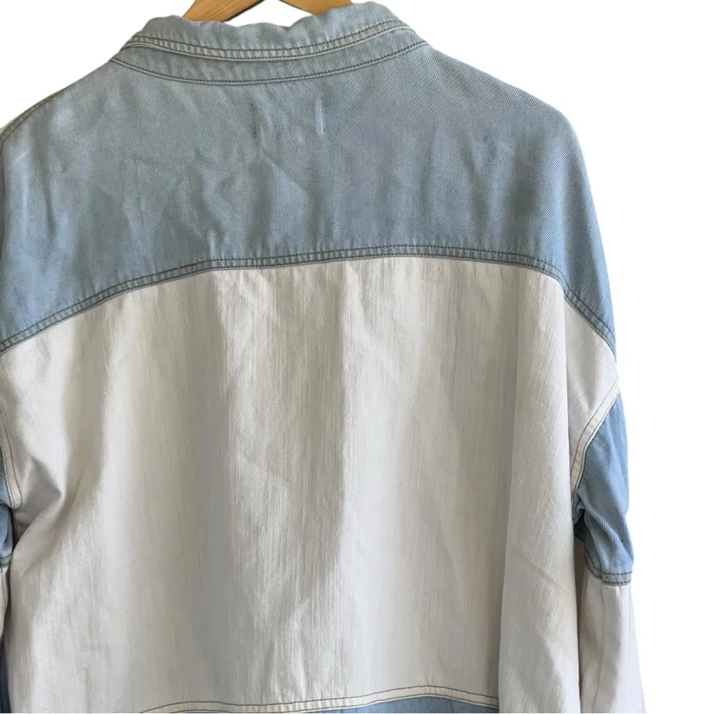 Oli & Hali White Cotton Denim Jacket With Patchwork Blue - Image 15