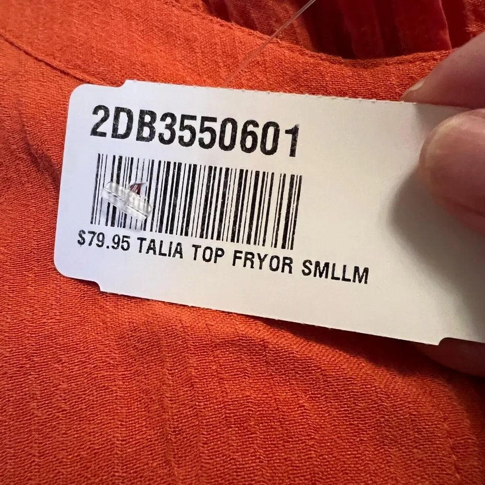 Soft Surroundings Top Talia Crinkle Gauze Orange Button Front Blouse NWT Small - Image 10