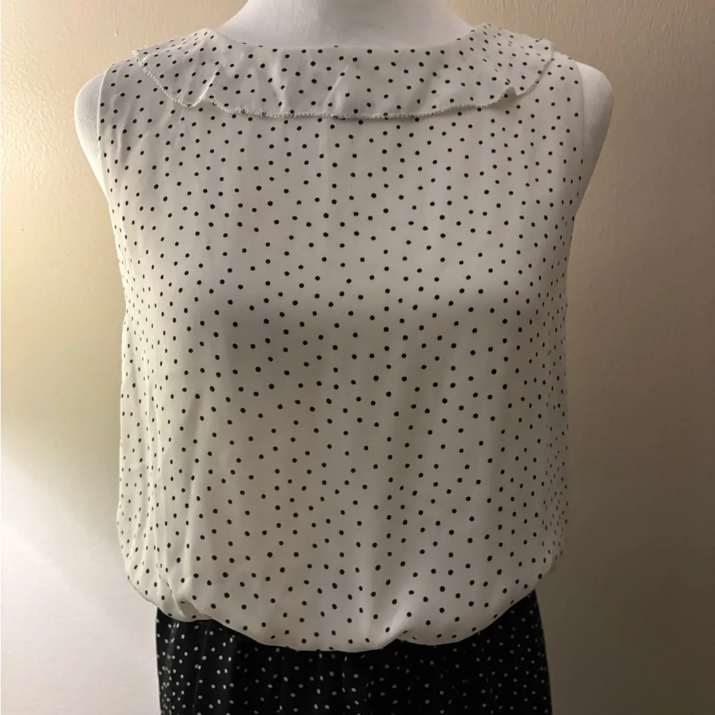 LOFT Black and White Polka Dot A-Line Skirt Size 8 - Image 2