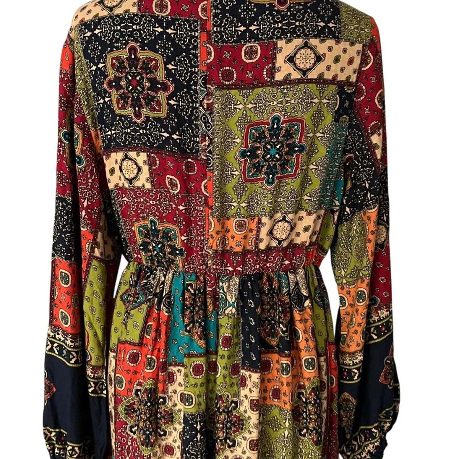 Boho Dress XL Long Sleeve 0X Patchwork 14 Vintage Style Bohemian Emery Rose XXL Black - Image 3