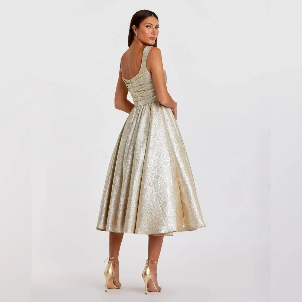 MAC DUGGAL 68350 Gold Square Neck Sleeveless A Line Dress - Image 6