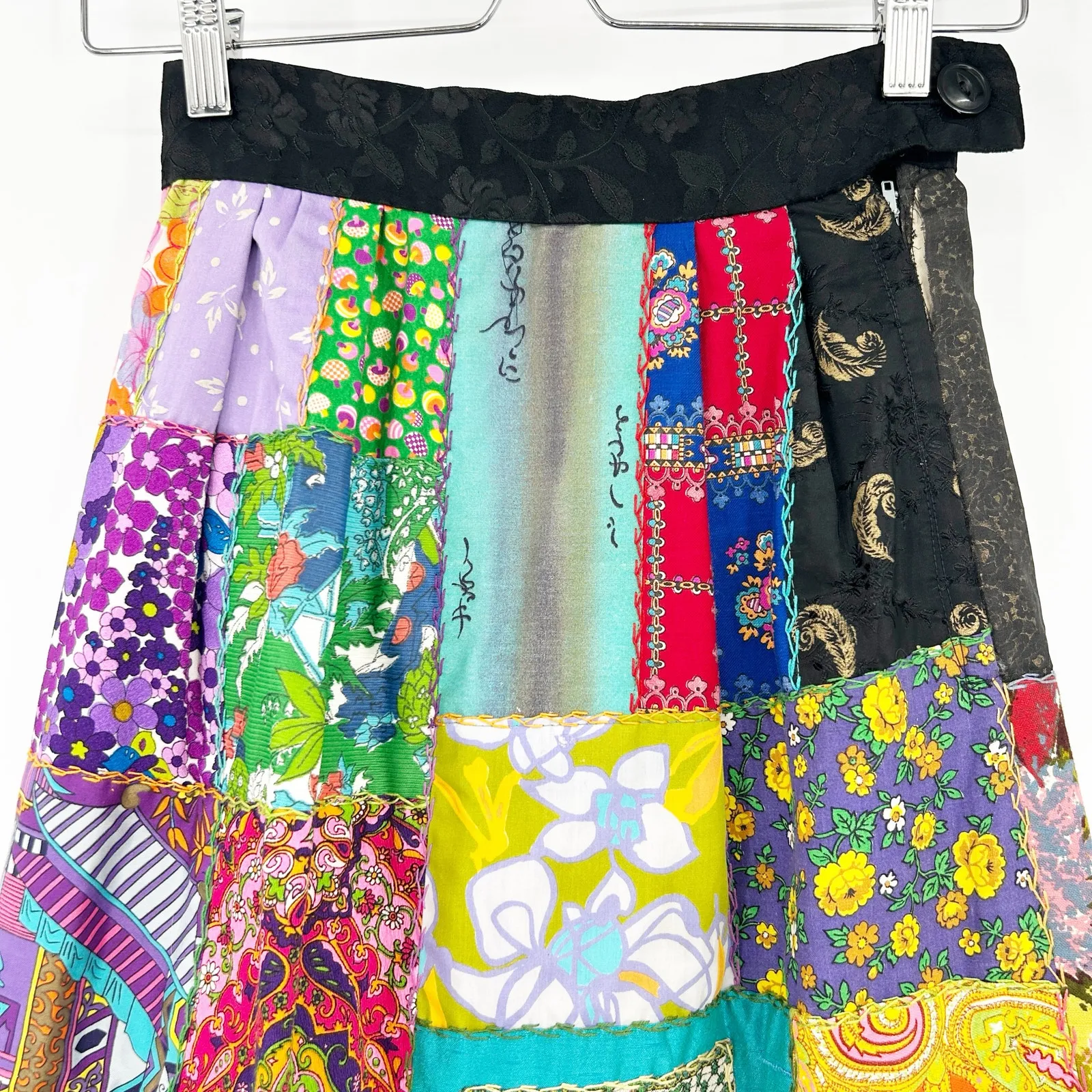 Womens VTG Vintage Artsy Boho‎ Hippie Handmade Patchwork Floral Maxi Skirt - Image 2