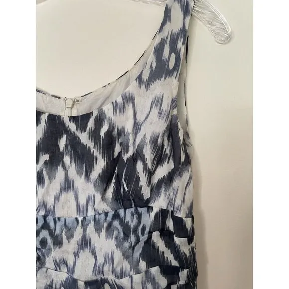 Peruvian Connection Ramie Ikat Fit‎ And Flare Dress Size 6 Blue White Sleeveless - Image 3