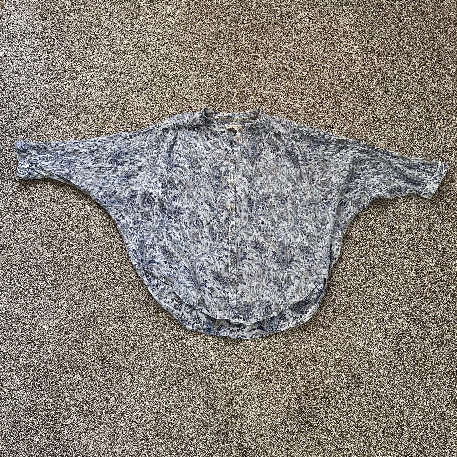 Pilcro & the Letterpress Anthropologie blue & white paisley button down top, S - Image 6