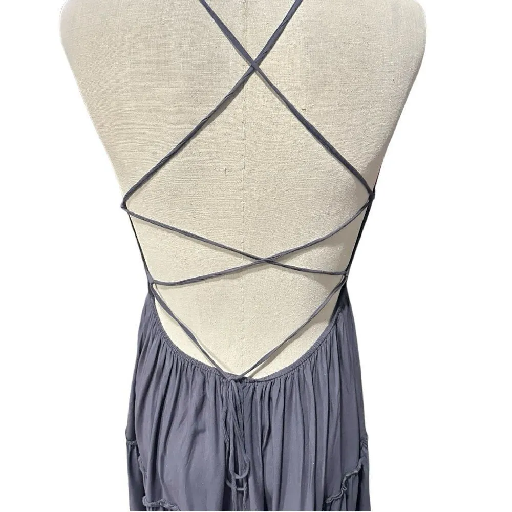 Cider Solid Backless Pleated Maxi Dress Size Large - Image 7