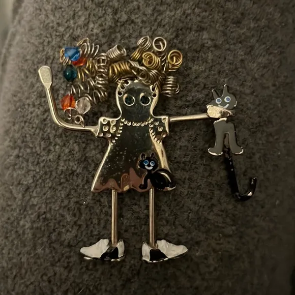 Carrette by Ganz Brats Crazy Cat Lady Pin‎ Brooch Silver - Image 2