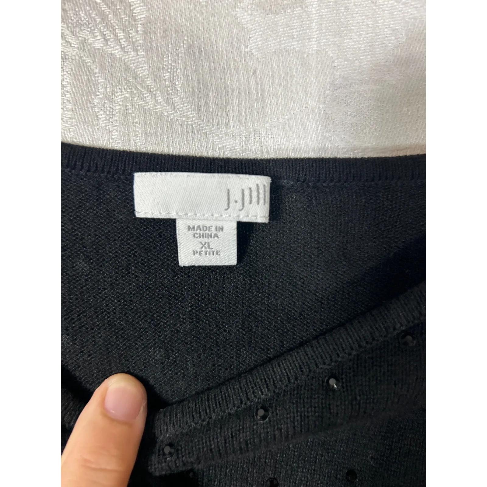 J Jill Sweater XL PETITE Black Studded Sparkle Wool Blend Long Raglan - Image 7