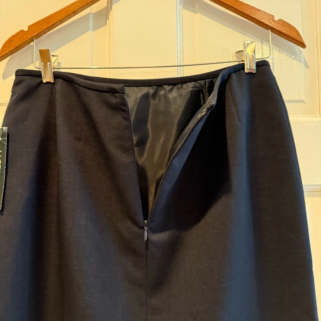 Kasper Skirt Suit Long Sleeve Blazer‎ Midi Skirt Career Navy Petite Size 8/10 Blue - Image 9