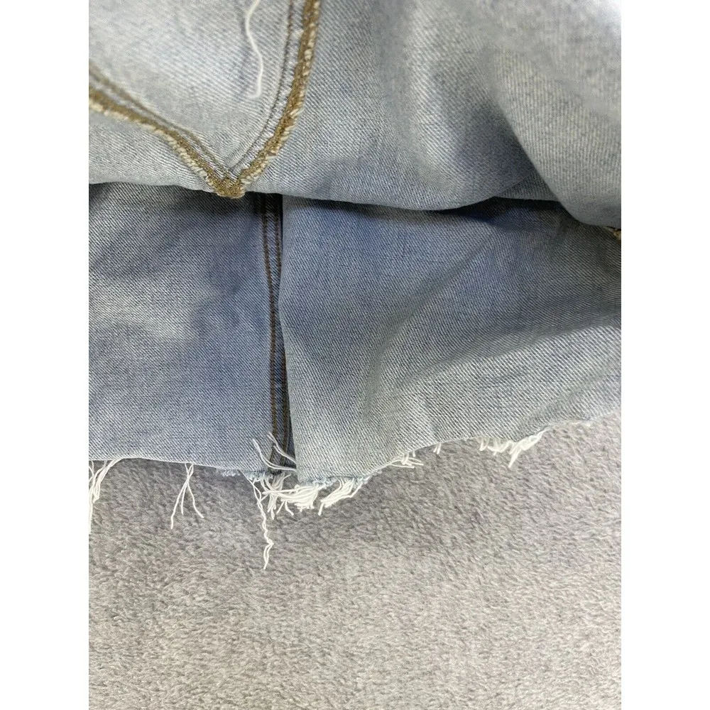 Everlane Women's Blue Denim Skirt Light Wash Size 24 Reconstructed Distressed - Image 7