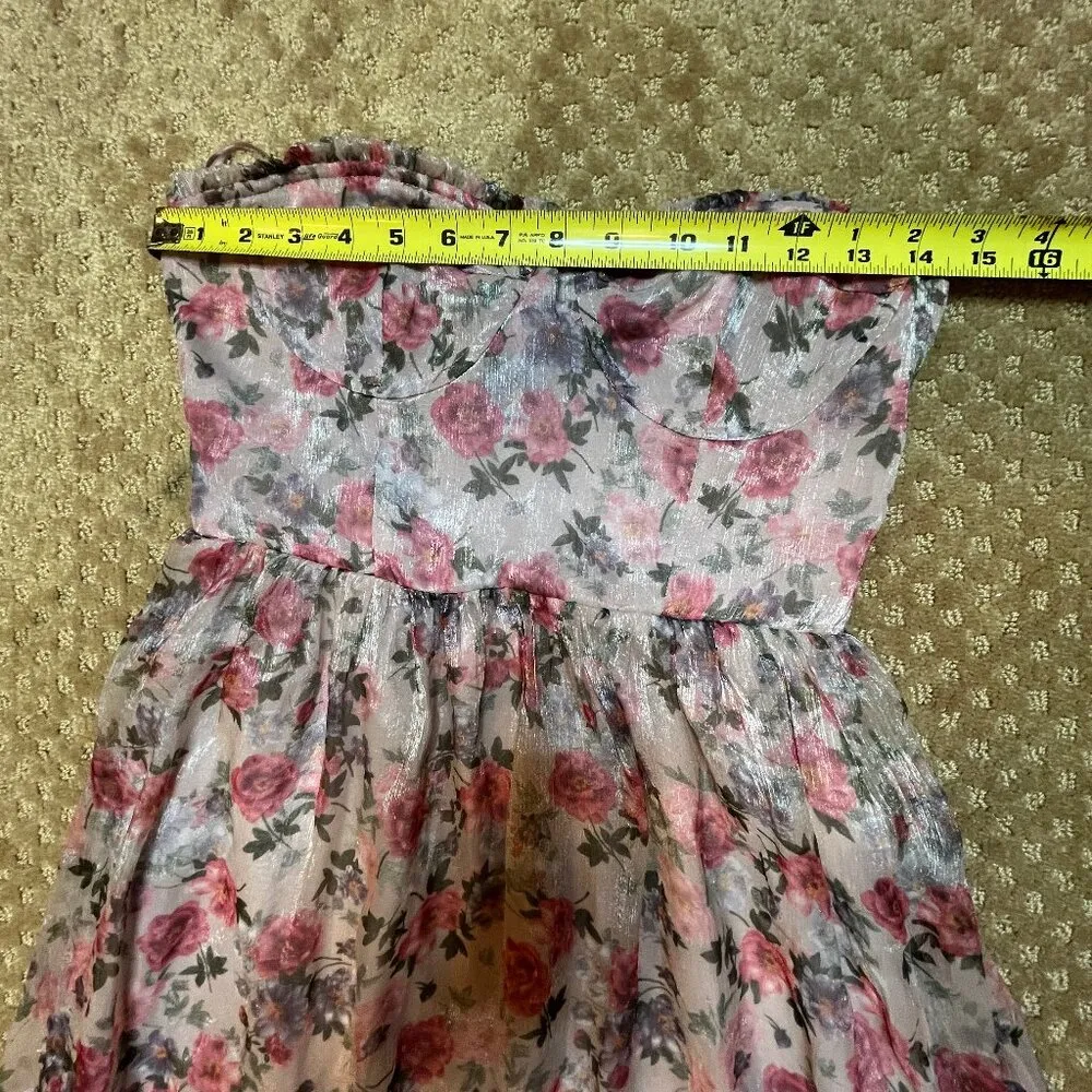 Floral Strapless Midi Dress Ruffle Peasant Prom SZ S Event Shower Wedding Fancy - Image 14