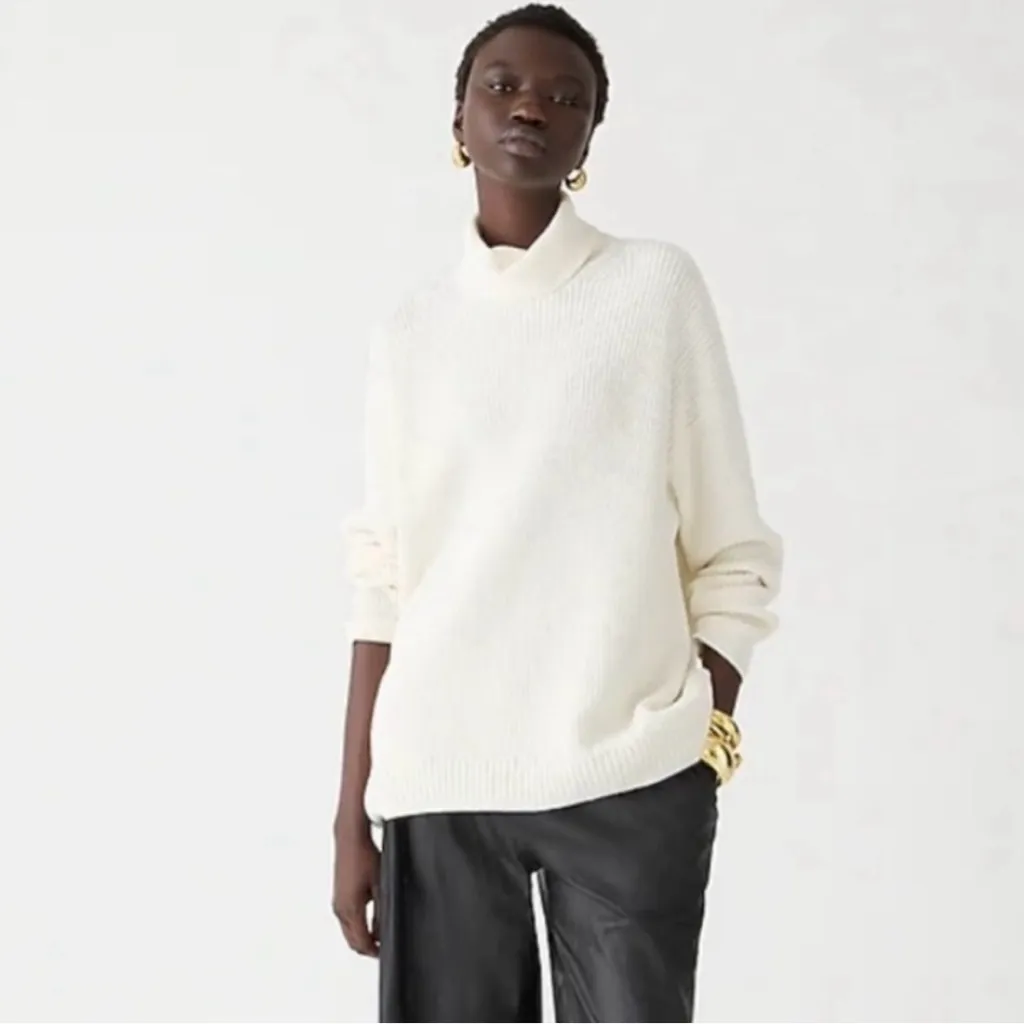 J. Crew Women Ribbed Cotton/Cashmere Blend Turtleneck Relaxed Sweater XS Ivory - Image 9