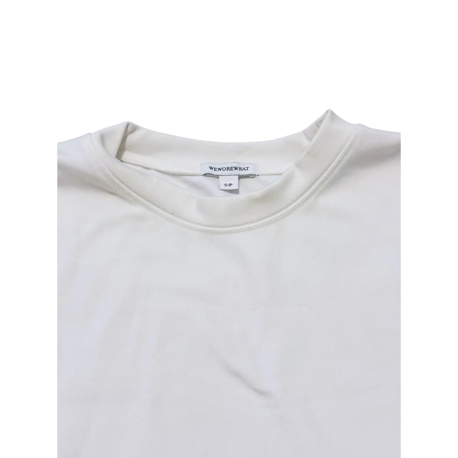 WeWoreWhat Cropped Raw Hem Thermal Sweatshirt Small Ivory Minimalist Lounge - Image 8