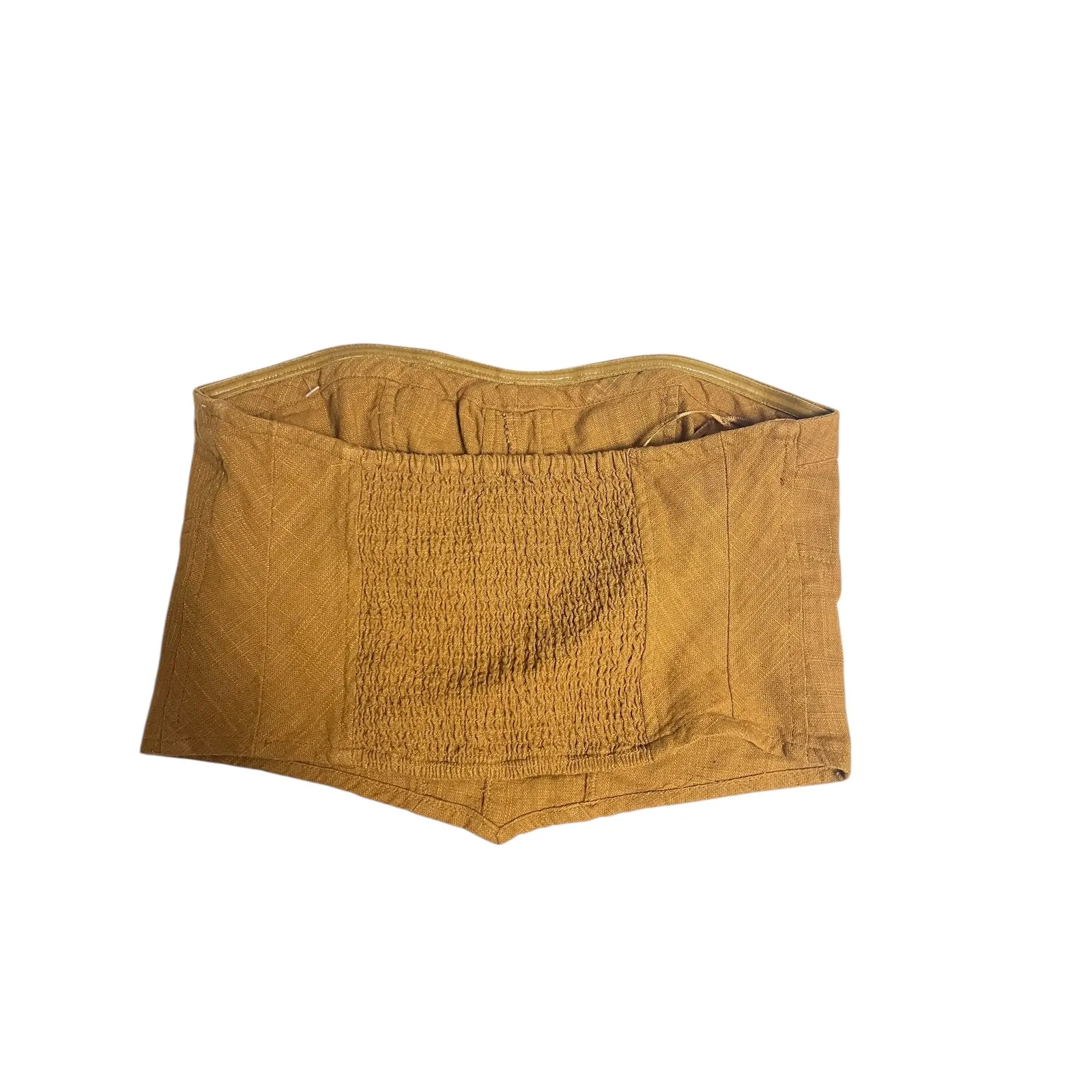 Free People Mustard Orange Tube Top XS Cotton Smocked Strapless Crop Boho Vacay - Image 3