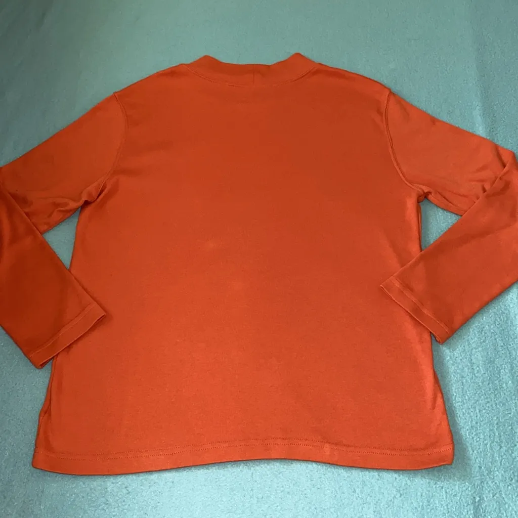 BLAIR mock turtleneck long sleeve fall orange embroidered crest cotton size M - Image 3