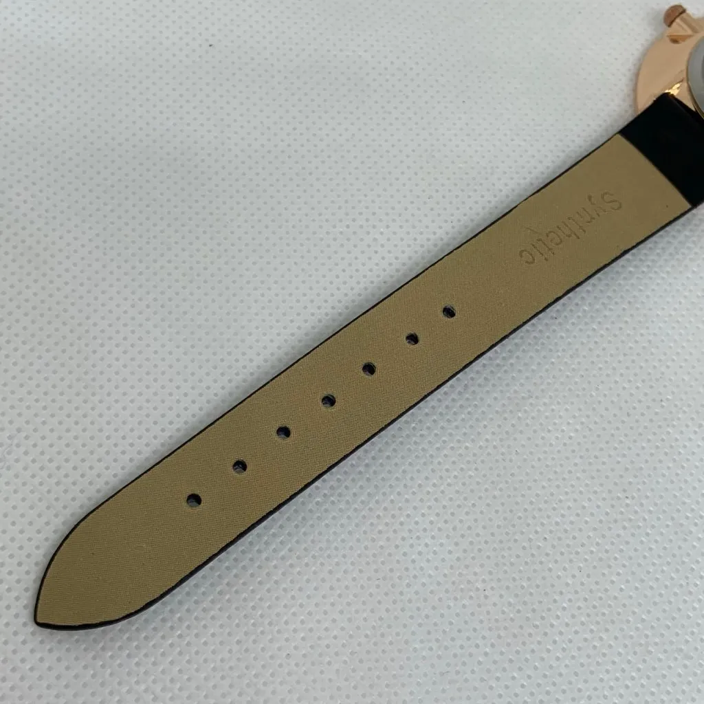 Quartz analog women watch rose gold tone case 25mm black dial leather running - Image 8