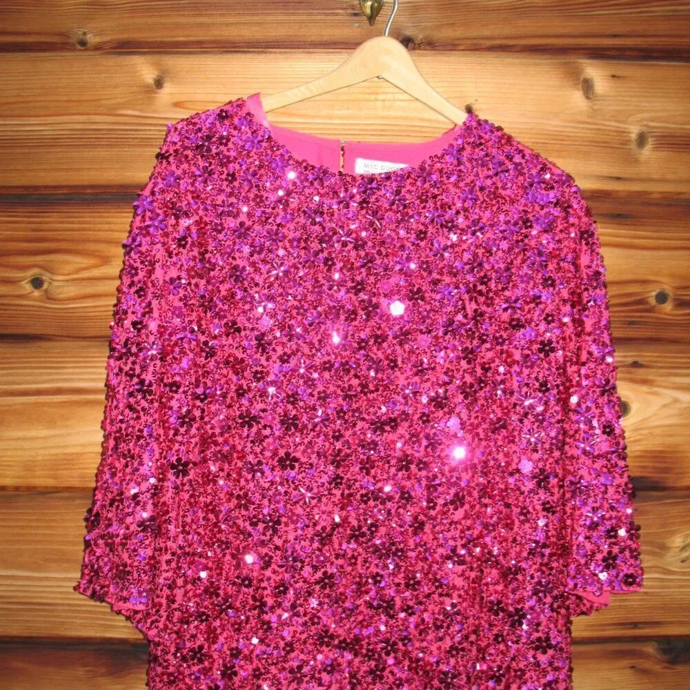 MAC DUGGAL 10032 Womens Quarter Sleeve High Neck Sequin Embellished Mini Dress - Image 9