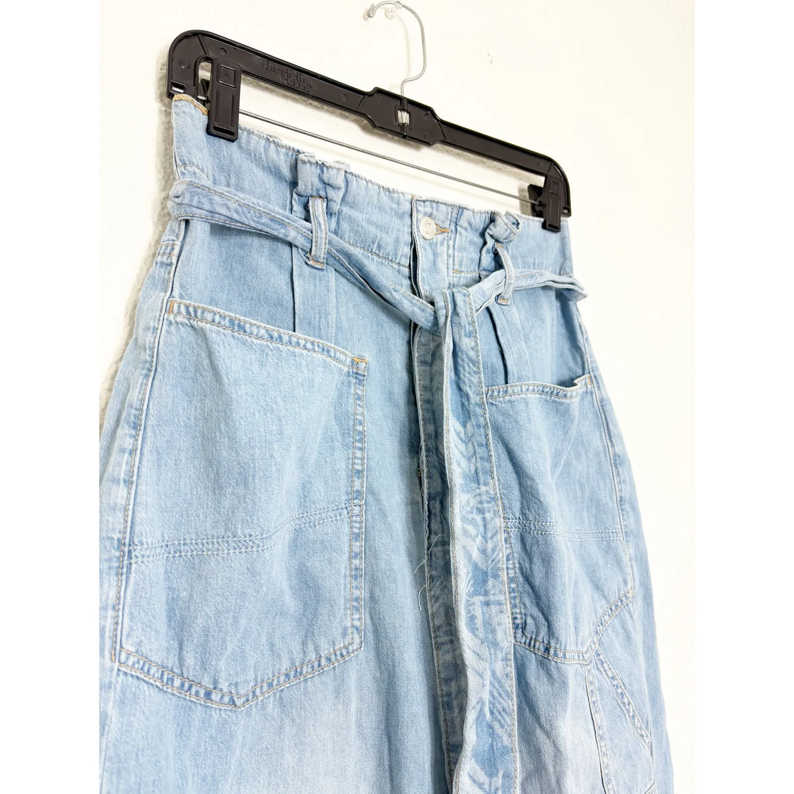 Free People Belted Denim Utility Paperbag Pants Size 25 Chambray Haze Bohemian - Image 7