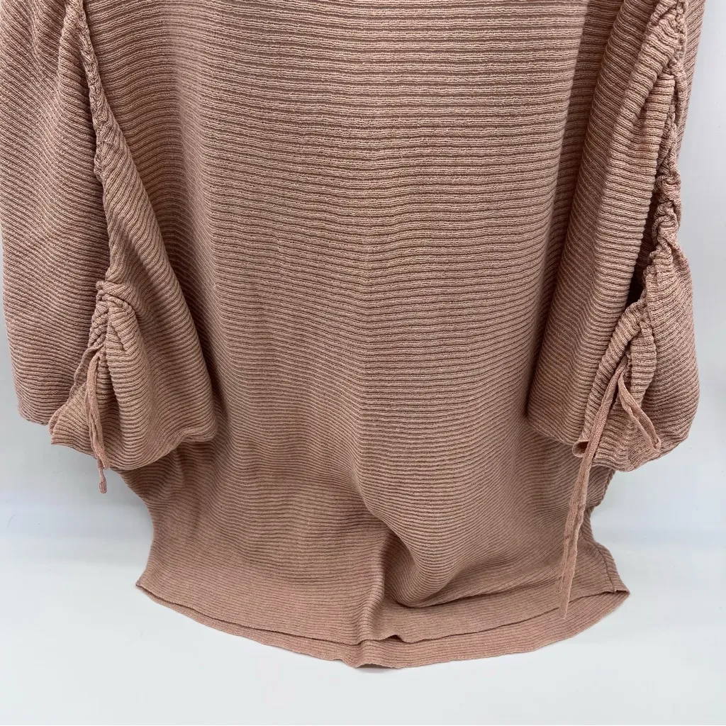Zara Dusty Pink Boat Neck Knit Batwing Sweater w/Ruched Drawstring Sleeves- Sz M - Image 3