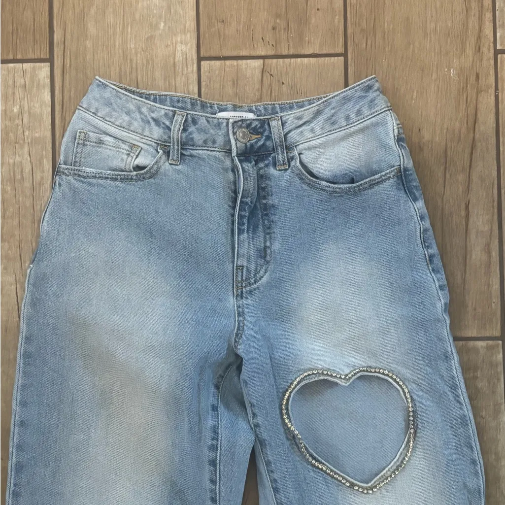 Forever 21 Heart Cut outStraight Leg Jeans - Image 4