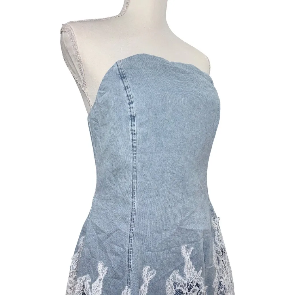 Amanda Uprichard Romilly Skort Romper in Sky Wash Medium Womens Denim Lace - Image 5