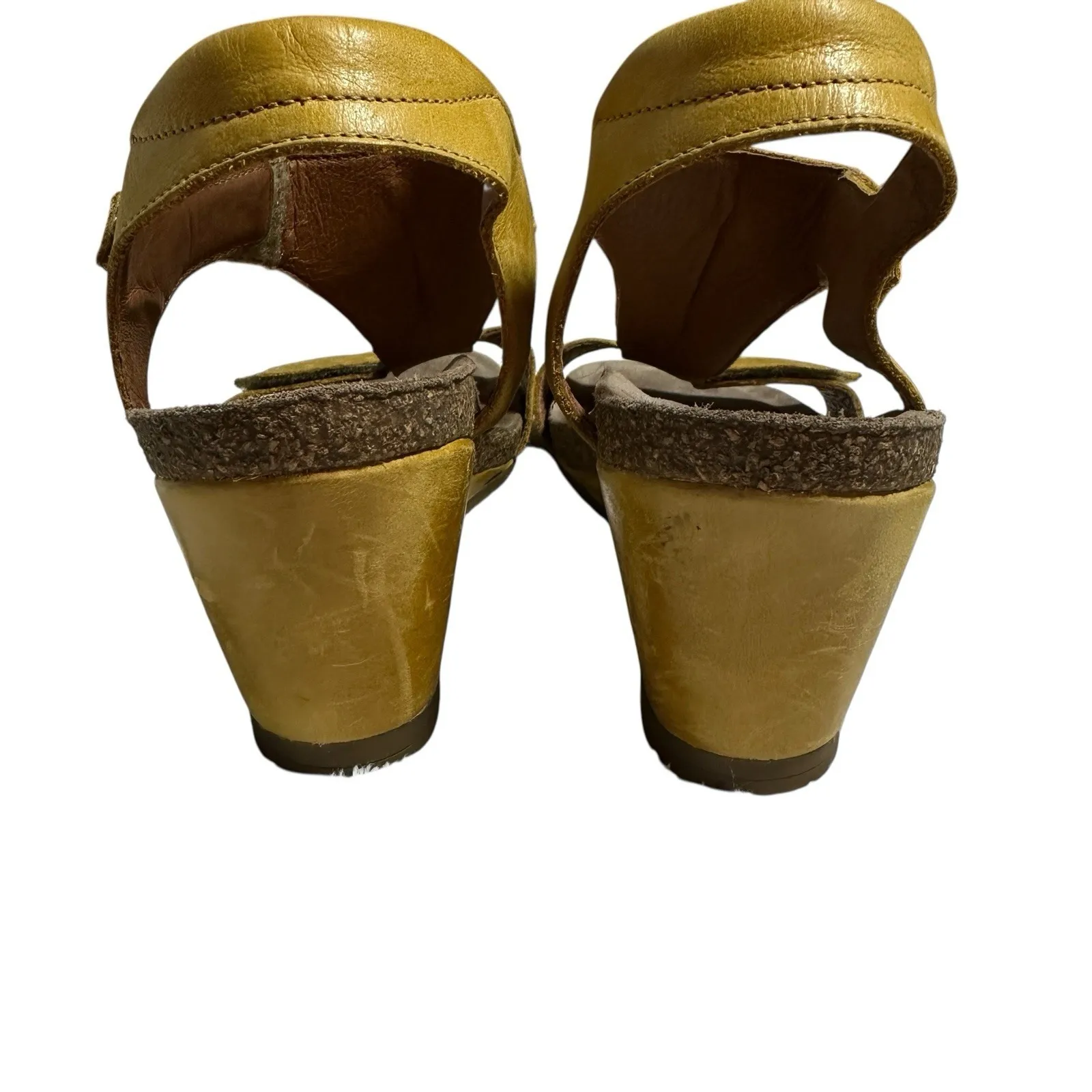 Taos Sheila‎ Yellow Leather Wedge Sandals Women's 8.5 EU 39 Comfort Portugal - Image 5