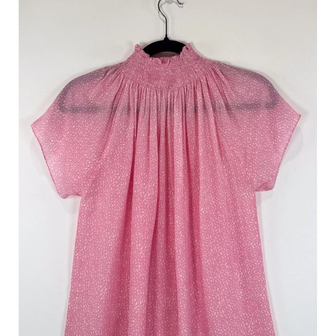 Rungolee Womens Top Pink Splatter Katarina Blouse Smocked Old Fashion Size XS - Image 9