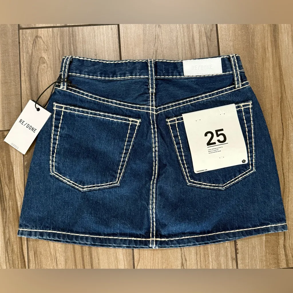 NWT Re/Done 90s Mini Denim Mini Skirt in Chunky Stitch Sz 25‎ $265 - Image 4