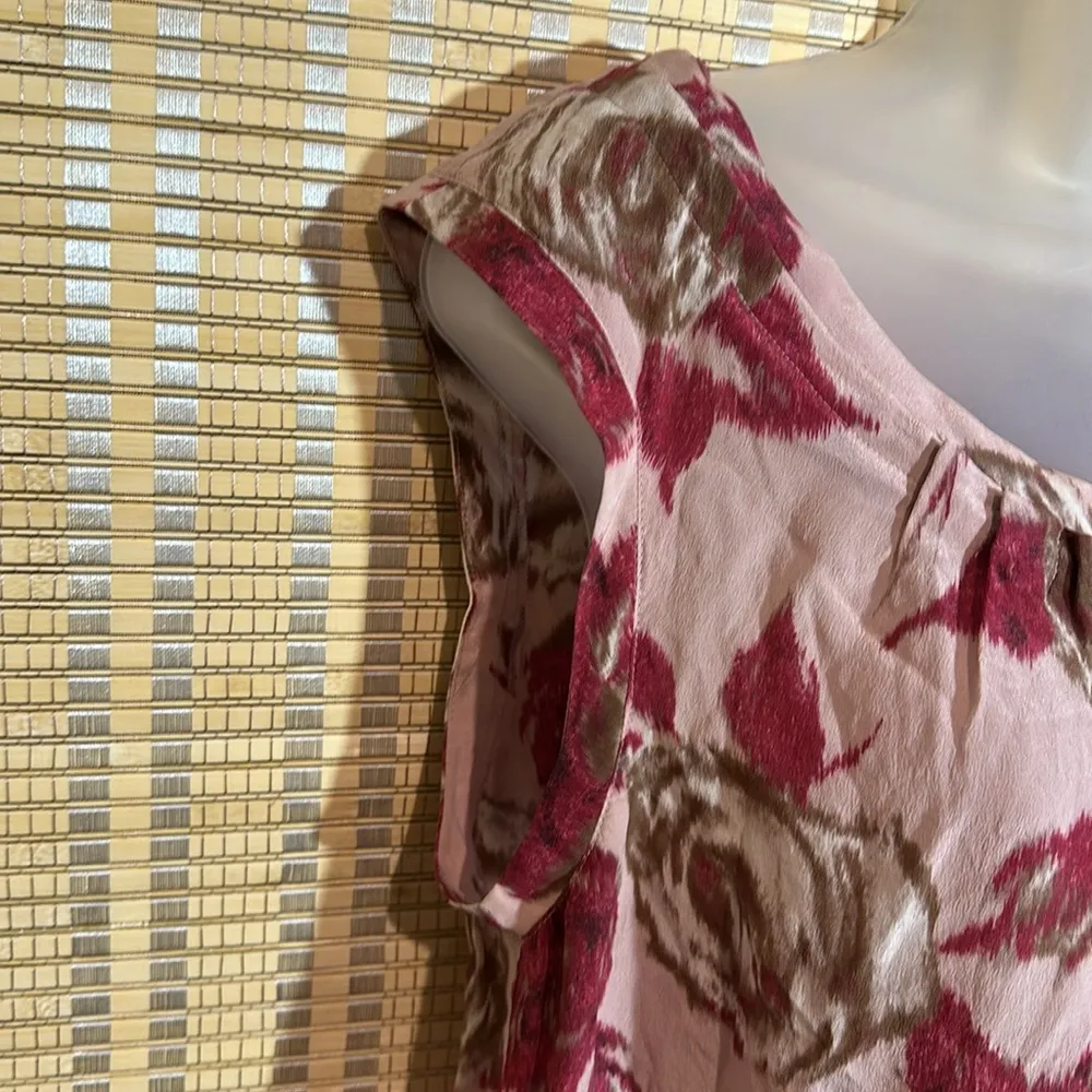 Talbots Pink Red Brown Large Roses Floral Sleeveless 100% Silk Tank Top 14 - Image 5