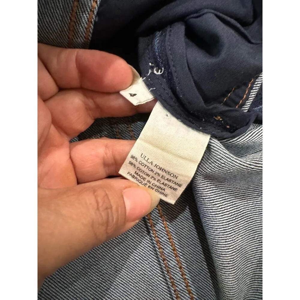 ULLA JOHNSON Cori Dress Dark Wash denim long puff sleeve romper size 4 - Image 12