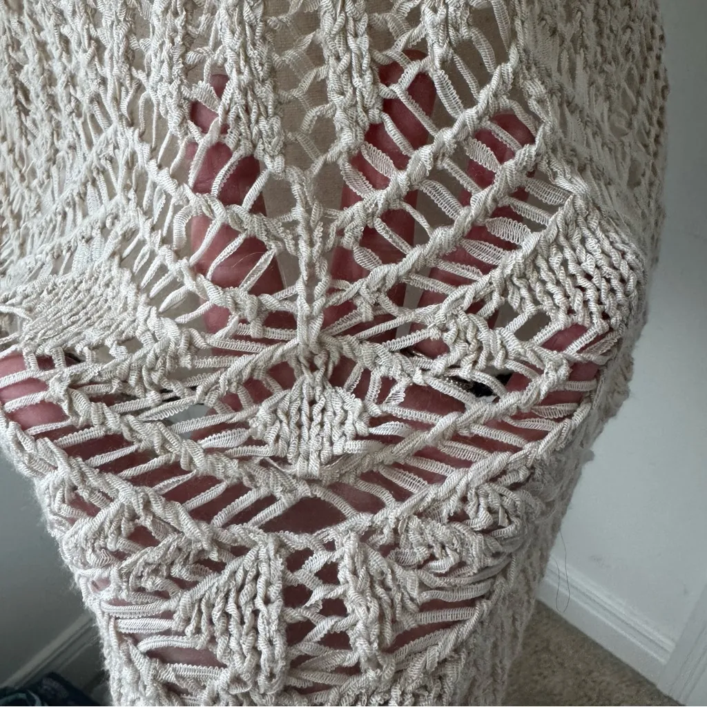 Chicos Cream Crochet Boho Festival Open Weave M Short Sleeve Blouse Top Sweater - Image 7