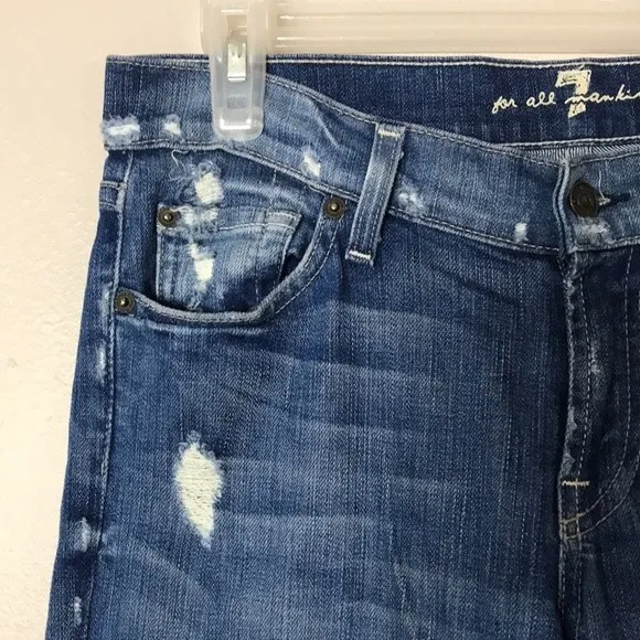 7 for all mankind distressed medium wash bootcut denim long denim jeans size 28 - Image 5